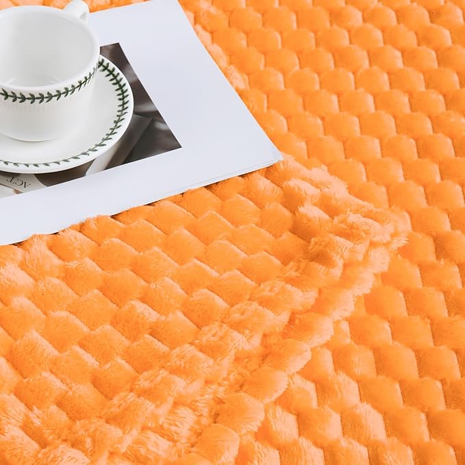 Bnuitland Light Orange Flannel Throw Twin Size Blanket (60X80 inches), 300 GSM Fleece Cozy Warm Soft Home Decor Lightweight Bed Blanket for Adults, Suitable for All Seasons.