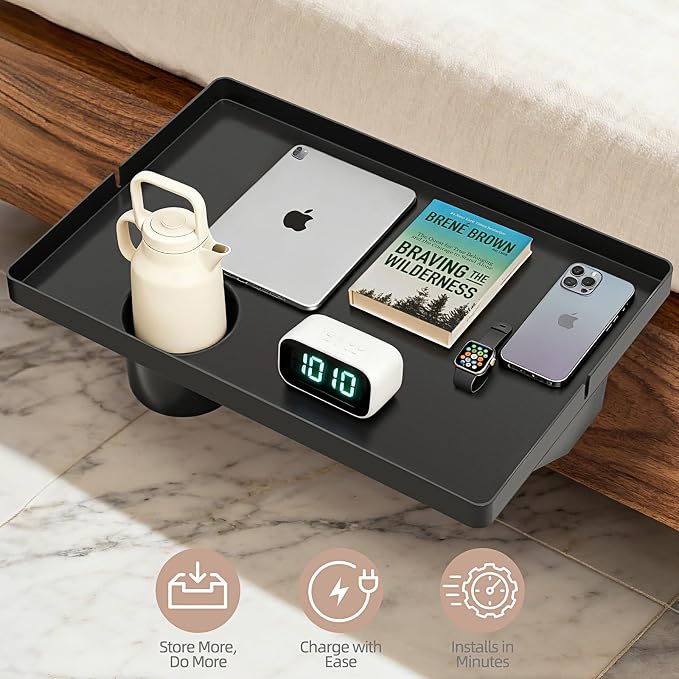 Bedside Shelf Dorm Bunk Bed, Bedside Caddy Shelf Dorm Bed, No Drill College Nightstand Organizer for Personal Items Books Glasses Apartment Bedroom Compact Space Solution Large+Black - Image 7