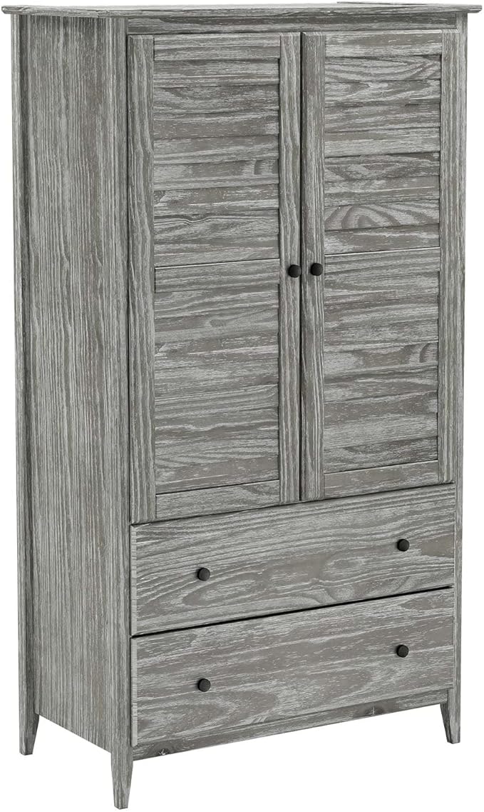 Grain Wood Furniture Greenport 2-Door Wardrobe, Solid Wood with a Brushed Grey Finish