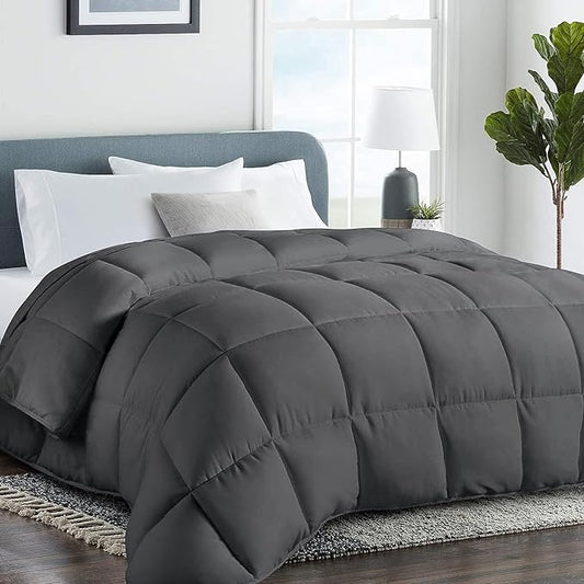 COHOME Premium Twin XL Size Comforter, All-Season Quilted Down Alternative Duvet Insert, Luxury Hotel GentleSoft Comforter with Anti-Clump Tech & 8 Tabs - Reversible - Dark Grey 68x92 inches