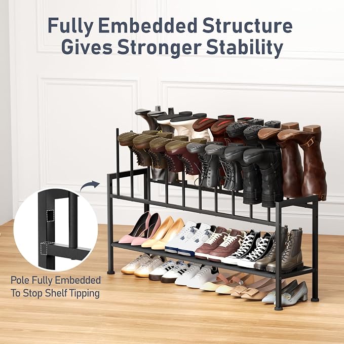 DIMJ Boot Rack 3-Tier - Black Metal Boot Storage Rack for Tall Boots Organizer Tall Boots, Shoe Rack for Boots, Sneakers, High-Heel, Entryway, Fit for 10 Pairs, Black - Image 4