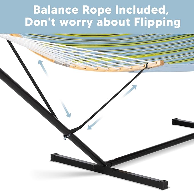 SUNCREAT Portable Outdoor Hammock with Stand Included, Double Hammock with Stand for Outside, Yellow Blue - Image 3