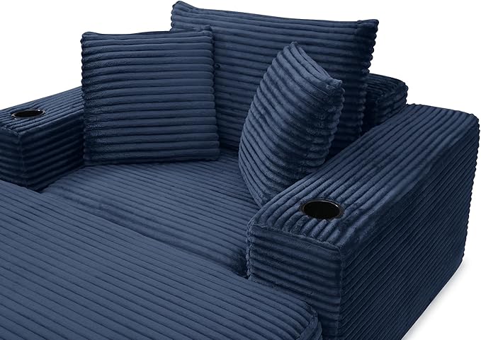 Eafurn 52.4" Oversized Chaise Lounge Indoor with Foldable Ottoman Convertible Boneless Sleeper Sofa Bed, Deep Seat Lounge Chair with Cup Holder & Side Pocket, No Assembly for Living Room | Breathable material, Cupholders