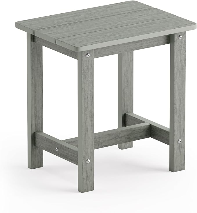 LUE BONA Outdoor Side Table, HDPS Small Outdoor Table, Rectangle Adirondack Side Table, Outside Table for Patio, Porch, Deck, Pool, Weather Resistant/Easy Maintenance, Gray by LUEBONA