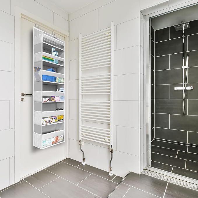 HOMELUX THEORY UPGRADED 6 Tiers Over The Door Organizer Hanging - 100D EXTRA THICK & 50lbs HUGE CAPACITY, 12 Side Mesh Pockets Over The Door Shoe Organizer, Hanging Closet Organizer (Dark Gray, 2pc) - Image 9