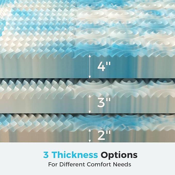 DUMOS 2 Inch Memory Foam Mattress Topper Queen, 5-Zone Cooling Gel Infused Pressure Relief Bed Topper for Back & Hip Pain, Soft Dorm RV Camping Mattress Pad, Blue
