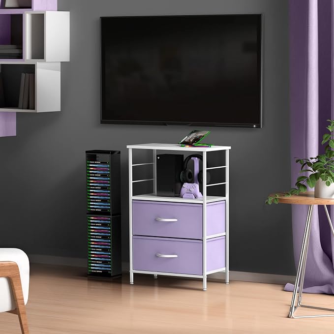Sorbus 2 Drawer Shelf Storage Nightstand - Kids Bedside Furniture End Table Night Stand with Steel Frame Wood Top & Easy Pull Fabric Bins, Dresser & Chest for Home Bedroom Accessories Office & College - Image 2