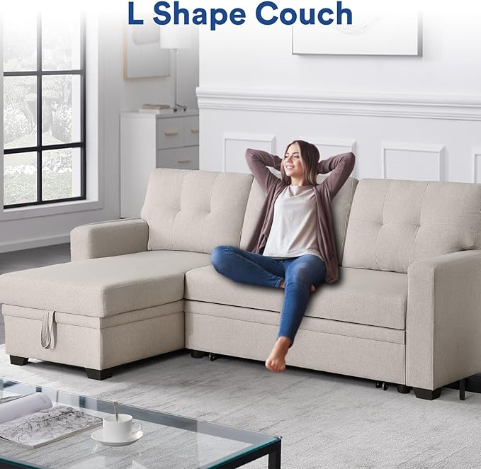 Rovibek 4-in-1 Convertible Sleeper Sofa Bed with Pull Out Bed - L Shaped Couch with Reversible Chaise & Storage, Space-Saving Hidabed for Living Room, Bedroom, Dorm, Office