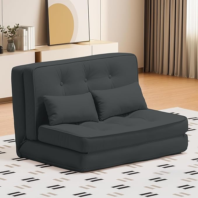 LUCKLIFE Folding Sofa Bed, Convertible Floor Sofa with Pillows, Fabric Floor Couch & Memory Foam Foldable Mattress with Washable Cover for Living Room, Guest Room, Dorm (Black)