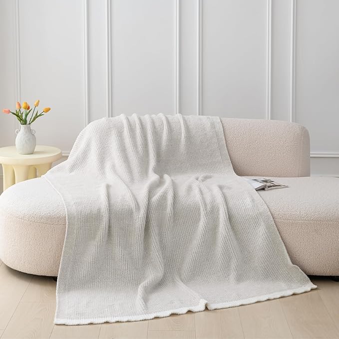 MH MYLUNE HOME Ultra Soft Ribbed Throw Blanket for Couch 60x80 Inches Luxurious Super Cozy Fluffy Microfiber Blanket Plush Warm Reversible Throw Blankets for Sofa Bed - Beige 60 x 80 Inches
