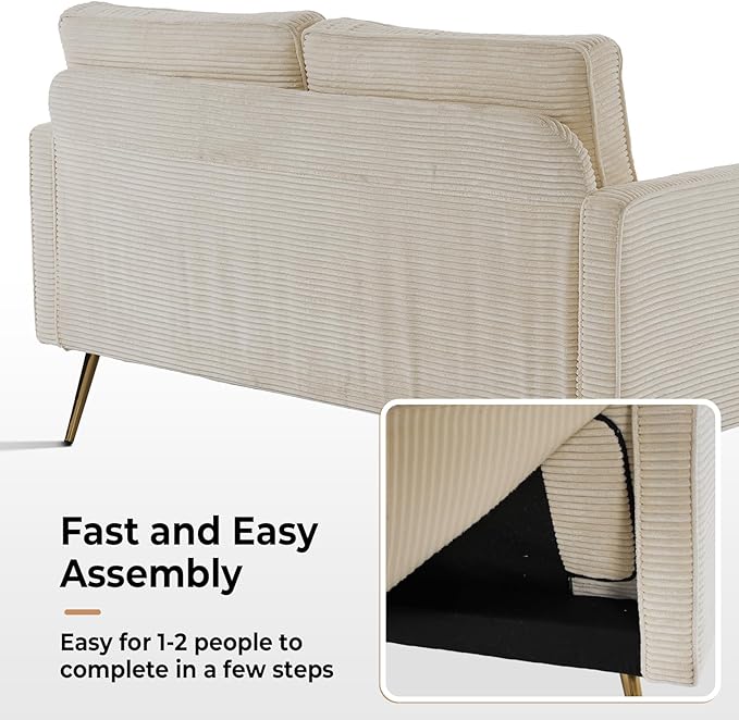 VINGLI 56" Modern Beige Loveseat,Small Corduroy Sofa Couch Deep Seat for Living Room,2-Seater Loveseat Sofa for Bedroom,Apartment,Office,Dorm,Small Space
