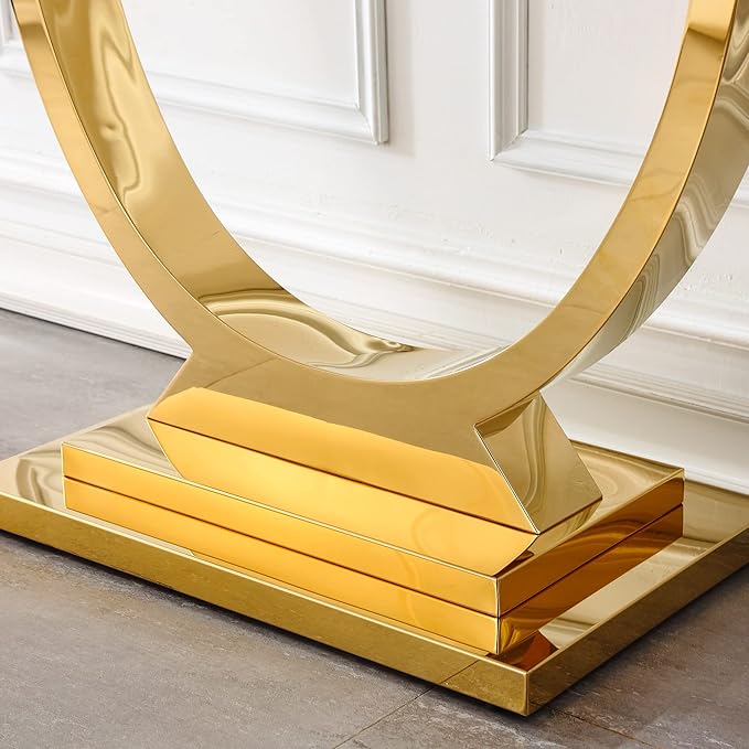 Modern Marble Console Table, Rectangular White and Gold Marble Sofa Tale with U-Shape Stainless Steel Base with Gold Mirrored Finish for Living Room (Gold2)