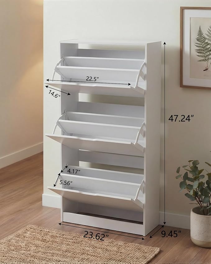 Shoe Cabinet with 3 Flip Drawers, Slim Shoe Storage Cabinet for Entryway, Hidden Freestanding Shoe Organizer, Narrow Shoe Rack for Hallway Living Room (White, 3 Drawers) - Image 2