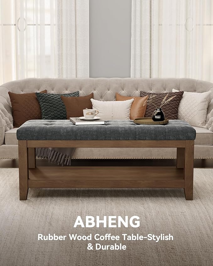 ABHENG Solid Rubber Wood Shoe Bench, Soft Chenille Material Upholstered Seat, 770LB Load Capacity, Multi-Storage for Entryway/Bedroom/Living Room, Vintage Style, 43.3"x15.7"x17.7", Dark Gray,UASND65G - Image 4