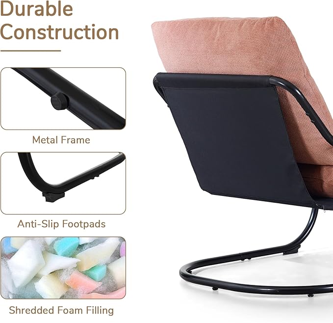 Peace nest Modern Accent Chair,Comfy Living Room Suspended Chair with Mental Frame,Bedroom Armchair with Soft Upholstered Cushion for Balcony Lounge Reading Meeting Room,Pink