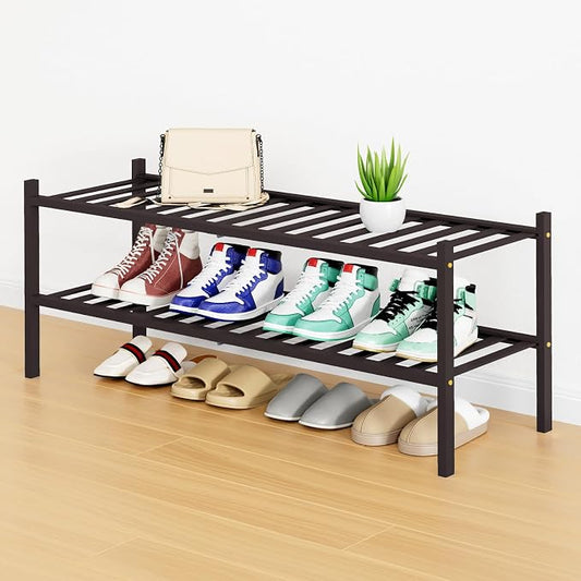 Smiry Shoe Rack, 2 Tier Long Bamboo Shoe Organizer, Stackable Free Standing Wooden Shoe Storage Shelf for Closet, Entryway, Front Door Entrance, Brown by Smiry