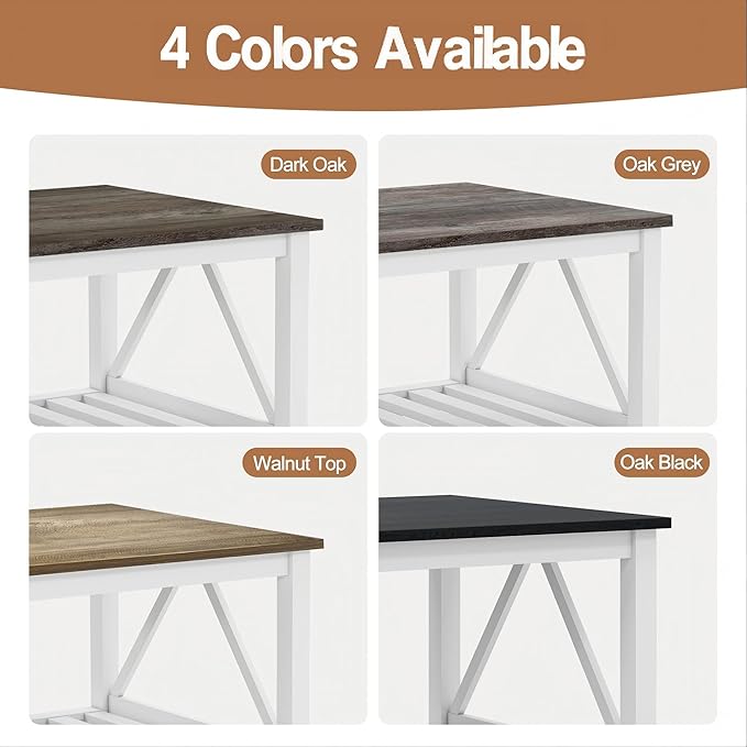 Farmhouse Coffee Table for Living Room, 2-Tier Rectangular Wooden Centre Cocktail Table with Slats Shelf Storage and V-Shaped Frame (Walnut Top)