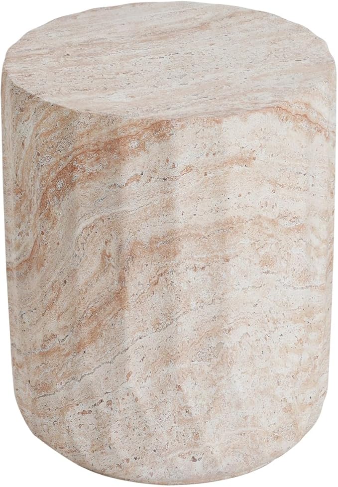 KEVINSPACE Small Side Coffee Table Outdoor MGO Round End Living Room Accent Sofa Bedside Couch Table Bedroom Apartment Indoor 15" W x18.5 H Beige Concrete