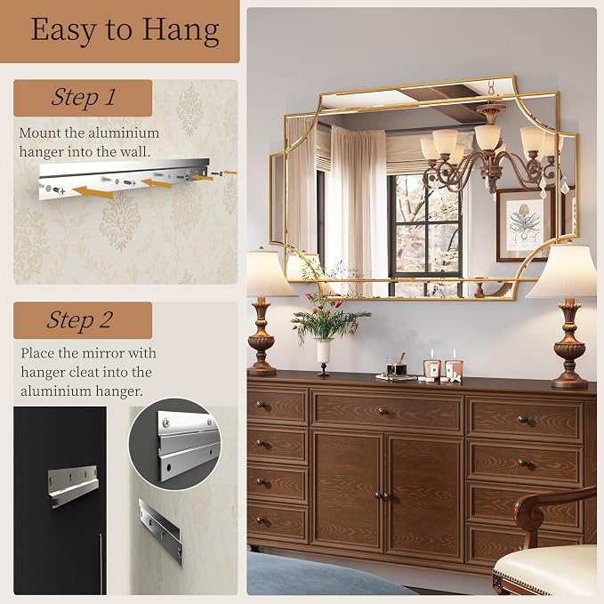 Kelly Miller 32"x48" Large Gold Mirror for Wall, Modern Decorative Mirror Rectangle Wall Vanity Mirror Bevelled Full Length for Bathroom Living Room Bedroom Farmhouse Fireplace Entryway - Image 8