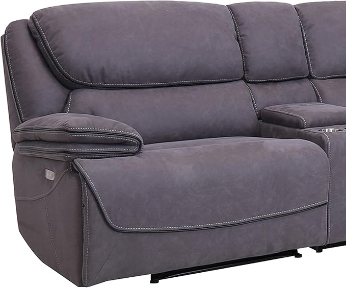 AC Pacific Levi 6-Piece Power Reclining Sectional Couch for Living Room, Transitional Fabric Upholstered Sofa with Storage Console and Cup Holders, Gray
