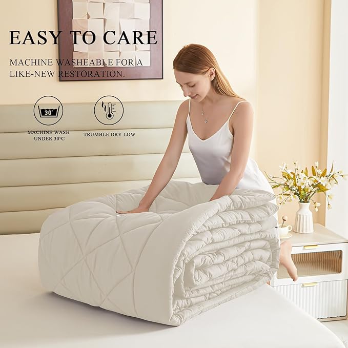 Oversized King Comforter, Extra Large King Size Comforter Oversized, All Season Soft Lightweight Quilt Down Alternative Duvet Insert with 8 Corner Tabs(128x120. Beige)
