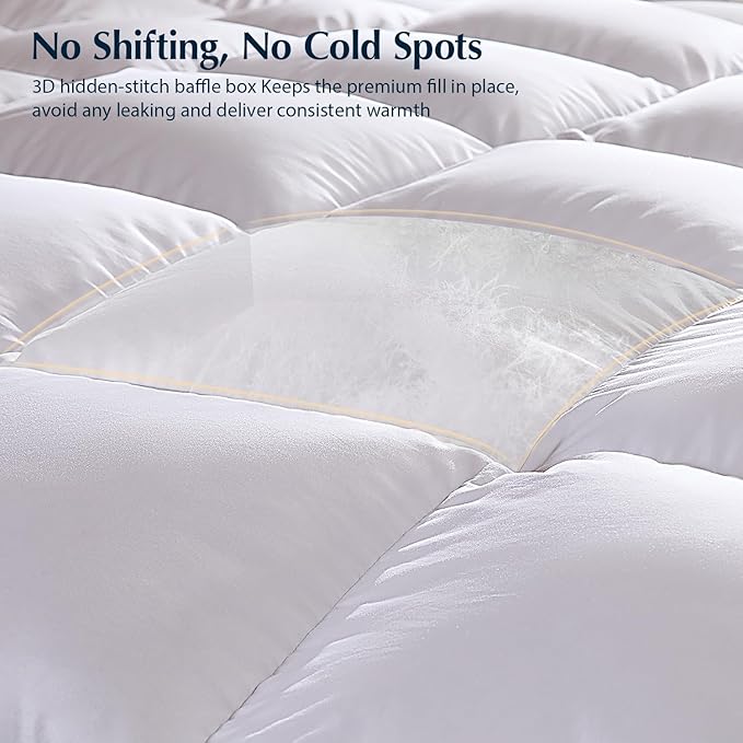 Pacific Coast Goose Feather Down Fiber Comforters King Size, Heavyweight Thickened Winter Duvet Insert, Ultra-Soft, Fluffy, Breathable, Hotel Luxury Bedding Comforters, 8 Tabs, 106"x90"