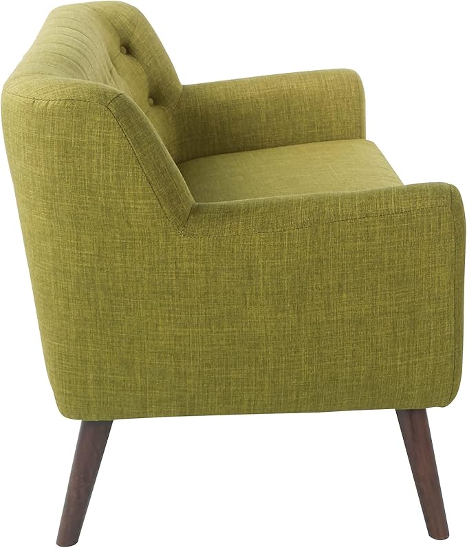AVENUESIX OSP Home Furnishings Mill Lane Mid-Century Modern Loveseat with Button Tufted Design and Spring Cushion Support, Green Fabric