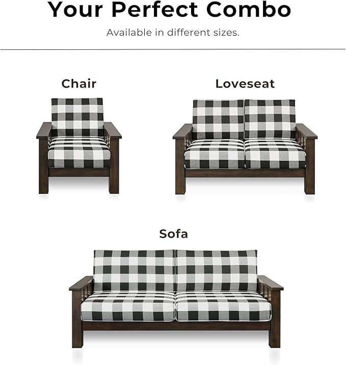 Furniture of America Gavik Modern Solid Wood Arm Chair with Plaid Removable Cushions, Black and White Upholstery Fabric, Comfortable Upholstered Seating for Living Room, Guest Room, Dark Walnut