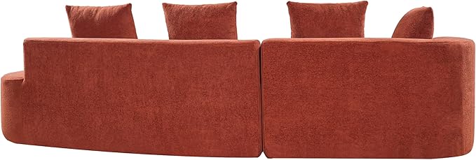 Merax 2-Piece 116" L-Shaped Modular Sectional Sofa Set, 4 Seat Fully Assembled Curved Upholstery Couch with High-Density Compressed Sponge, Chaise Lounge & 4 Pillows for Living Room, Orange