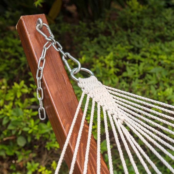 Lazy Daze Hammocks 12FT Double Rope Hammocks, 2 Person Hand Woven Cotton Hammock with Pillow and Spreader Bar for Outside, Patio, Poolside, FIT 13-15 Ft Stand, Max 450 Lbs, Natural, 141 x 57 inches - Image 3
