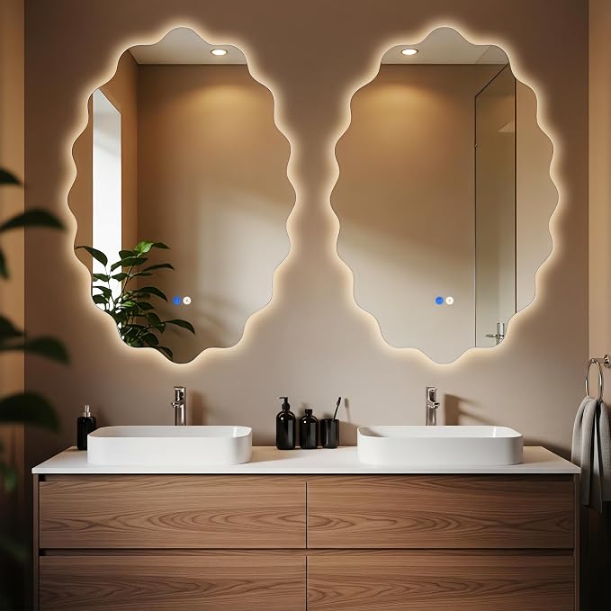 Oval Wavy Led Bathroom Mirror- Vanity Mirror with Lights IP54 Enhanced Anti-Fog,Single Piece 24"x36" 3 Colors Dimmable, Memory,Tempered Glass,UL Listed - Image 3