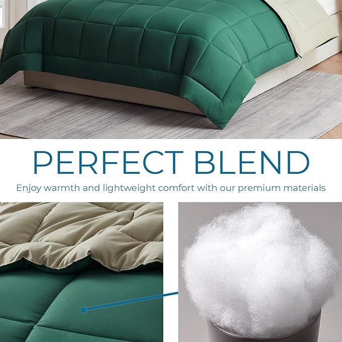 Nestl Comforter Duvet Insert 2 Piece, Quilted Down Alternative Comforter Twin Size with 1 Pillow Sham, All Season Green/Light Green Comforter Twin Duvet Inserts, Twin Comforter with Corner Tabs