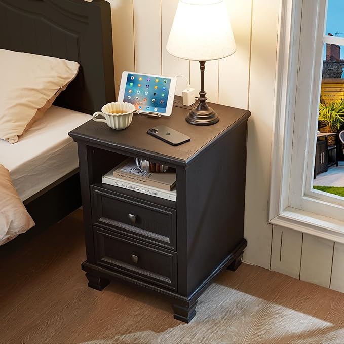 SAVOR LIFE Farmhouse Bedroom Dresser and Nightstand Sets 4 Piece, 5/6 Drawer Dresser & 2 Drawer Nightstand Set for Home, Bedroom, Hallway, Black
