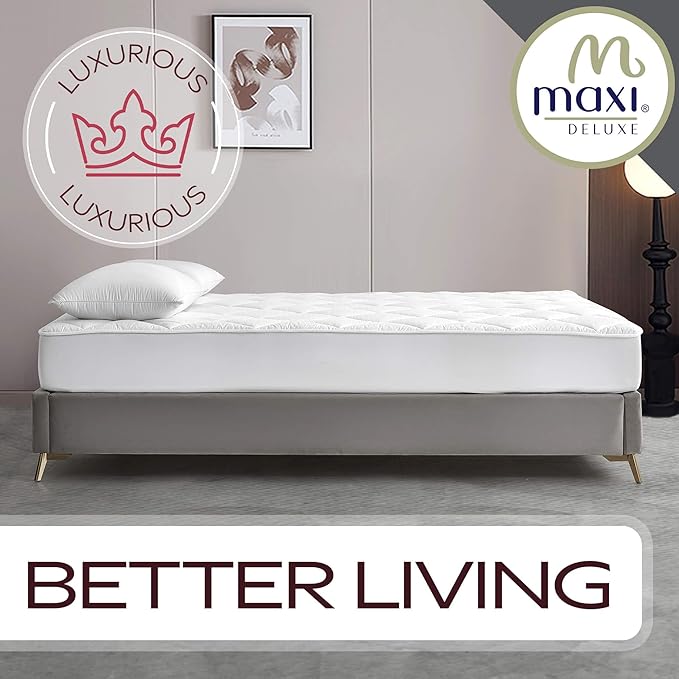 MAXI Twin XL Size Mattress Pad - Luxurious Cotton Sateen Mattress Protector - Soft, Comfortable, and Breatheable Mattress Cover - Mattress Pad Protects Mattress from Dust, Dirt, Spills, and Stains.