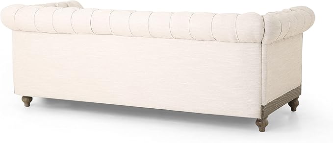 Merax Chesterfield Sofa, Retro Style Upholstered 3 Seater Rolled Arm Couch for Living Room Bedroom Office, Beige