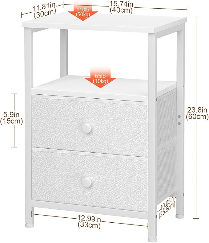 LOAKEKEL Night Stand, Nightstand with 2 Fabric Drawers for Bedroom, Small End Table with Open Storage Shelf for Living Room, Bedisde Table for Apartment, White, HETS002WP-1 - Image 4
