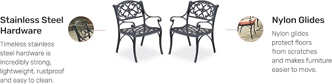 Homestyles Sanibel Black Stationary Cast Aluminum Outdoor Dining Chair, 2 Piece Patio Chairs, Set of 2 Garden Chairs with Armrest & Backrest for Garden Patio Pool Beach Yard, Black - Image 5