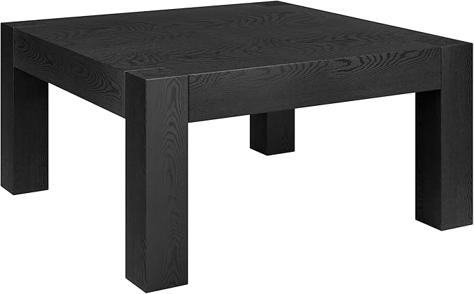 Henn&Hart 34" Square Coffee Table with Wood Top for Living Room, Family Room, Office, or Apartment, Natural Black