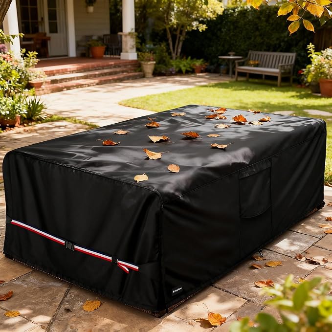 Rectangular Patio Furniture Covers,Upgraded 600D Heavy Duty Outdoor Furniture Covers Waterproof,Outdoor Sectional Dining Table and Chairs General Purpose Furniture Set Cover,88"L × 62"W × 28"H,Black - Image 8