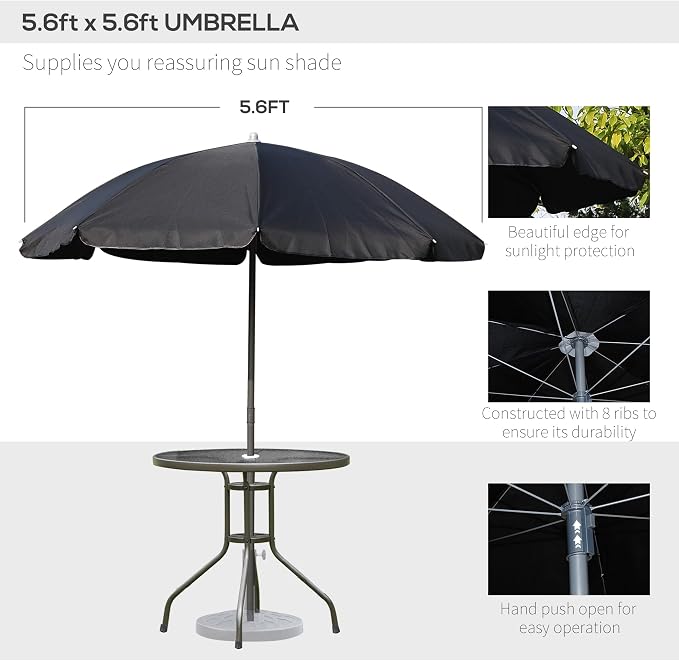 Outsunny 6 Piece Patio Dining Set for 4 with Umbrella, Outdoor Table and Chairs with 4 Folding Dining Chairs & Round Glass Table for Garden, Backyard and Poolside, Black and Coffee - Image 3