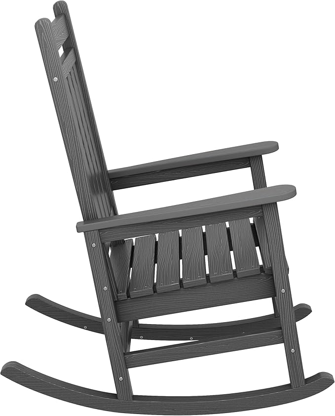 SERWALL Oversized Rocking Chair, Outdoor Rocking Chair for Adults, All Weather Resistant Porch Rocker for Lawn Garden, Grey - Image 6