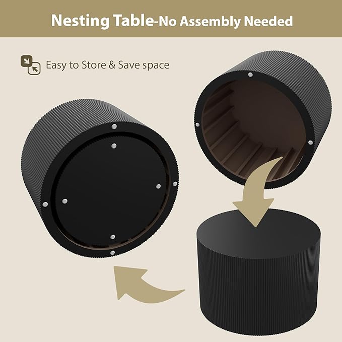 Round Coffee Table Set of 2, Modern Wooden Black Nesting Tables for Living Room, No Assembly Required Circle Side Tables Set Accent End Table for Bedroom, Balcony