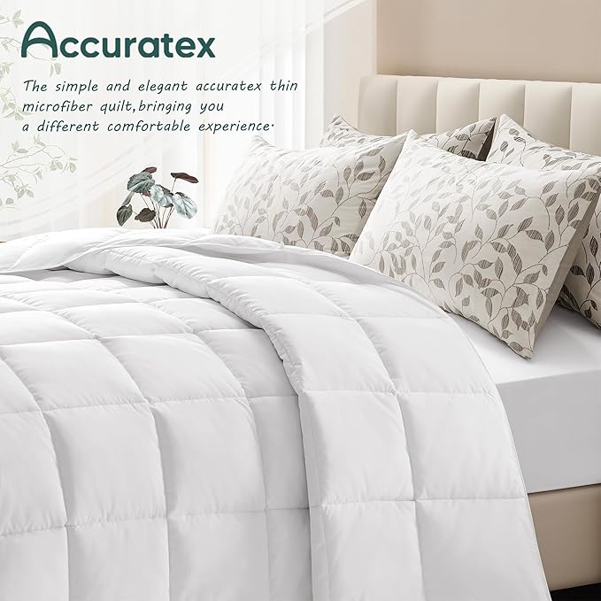 ACCURATEX Lightweight Duvet Insert Queen Size - Summer Bedding Comforter - 250GSM Filled Thin Duvet - Soft & Breathable, Quilted Comforters with 8 Tabs,White,Queen/Full 90x90 Inches