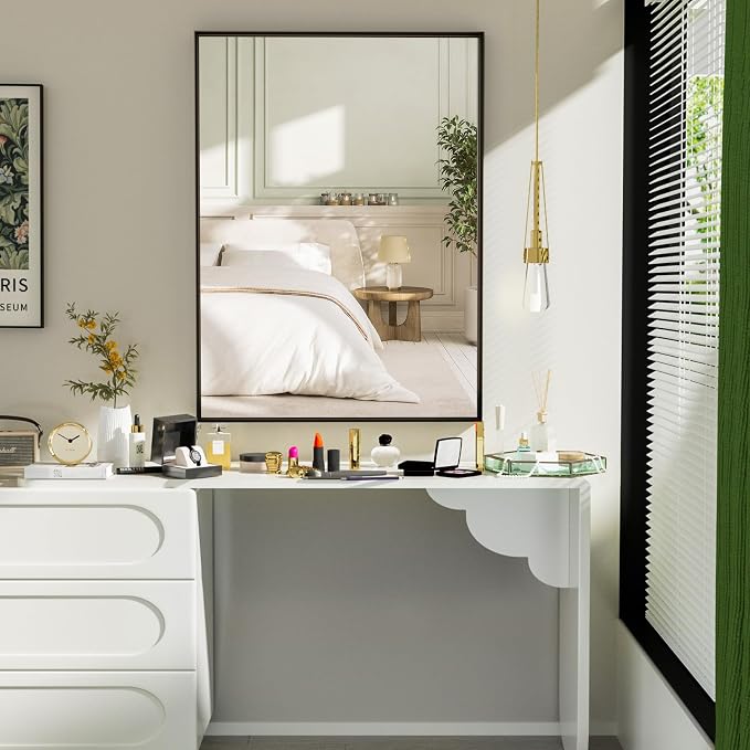40x30 Inch Black Bathroom Mirrors for Over Sink, Wall Mirror, Metal Framed, Modern Rectangle Mirror, Wall-Mounted Vanity Mirrors Horizontal/Vertical - Image 6