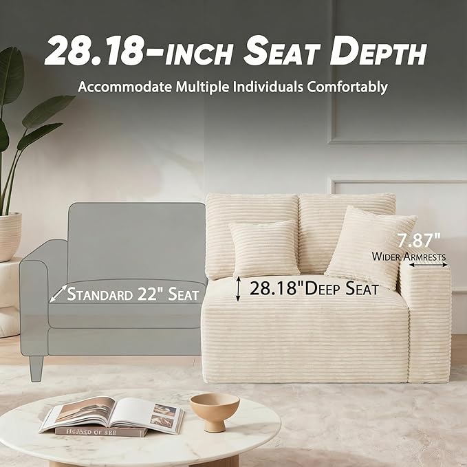 Homall 126" Sectional Couches for Living Room, Modern Fabric Boneless Couch with Deep Seat, Upholstered Cloud Sofa with 2 Ottoman, No Assembly Required (Beige, U Shaped Sofa)