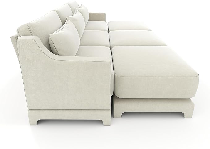 Ball & Cast 105.9” Modular Sectional Sofa, Comfy Cloud Couch with Lumbar Pillows and 3 Ottoman, Deep Seat Chenille Modular Sofa, Sectional Couches for Living Room, Bedroom and Apartment, Beige