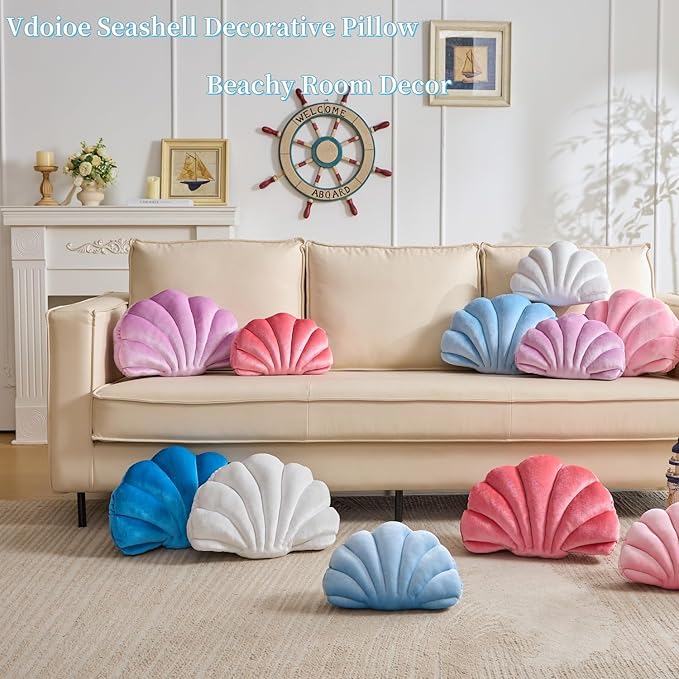 Shell Pillow，Seashell Decorative Pillow Light Pink Seashell Shaped Throw Pillows Decorative Coastal Throw Pillows Beachy Room Decor Cute Throw Pillows for Couch Bed Home Decor