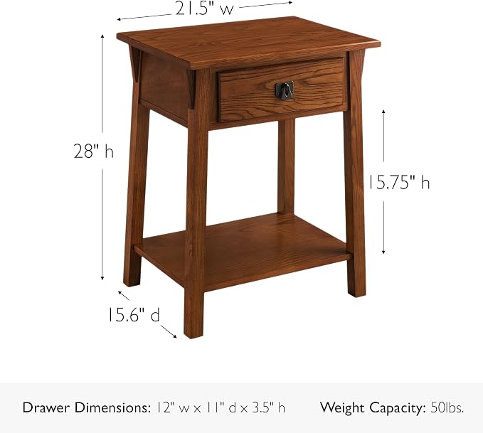 Leick Home Mission End Table, Solid Wood, 1 Storage Drawer, Bottom Display Shelf, Easy-Assembly, For Living Room/Bedroom, Russet, 16.0 in. L x 22.0 in. W x 28.0 in. H, 9066-RS - Image 3