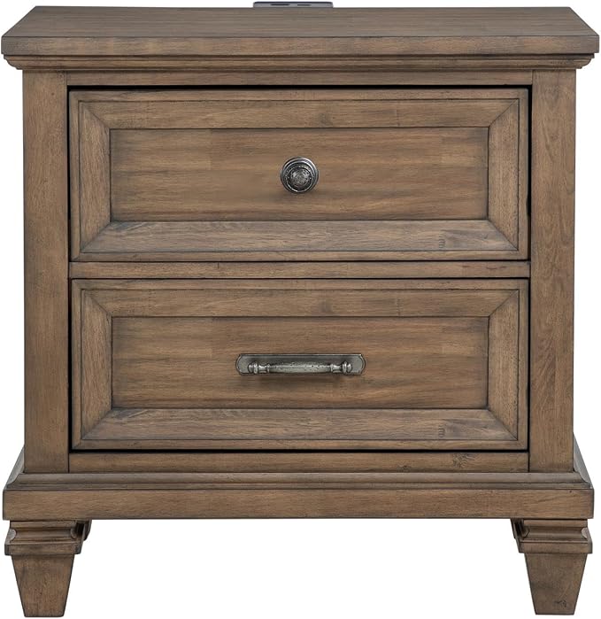New Classic Furniture Mariana Wood 2-Drawer Nightstand with USB, Vintage Mocha - Image 4