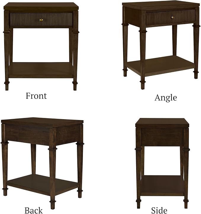 Martha Stewart Kenna Drawer Nightstand for Bedroom Nightstand with Drawer Lily Pond Collection Bedside Table Cottage Design Fluted Drawer, Metal Hardware, Coastal Bedroom Furniture, 26" H Dark Coffee - Image 5